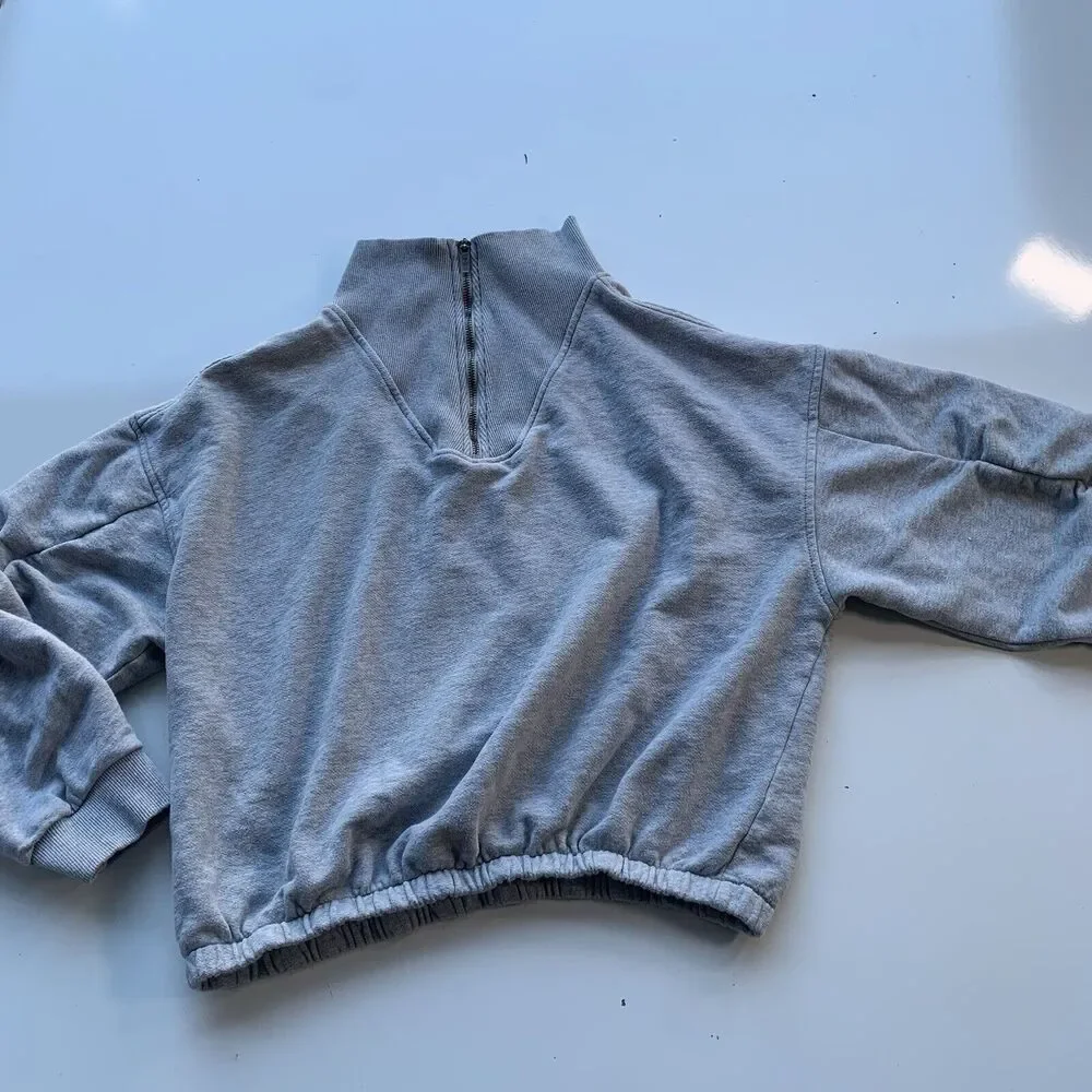 Free People Movement Valley Girl Quarter Zip Sweatshirt Size L Gray
